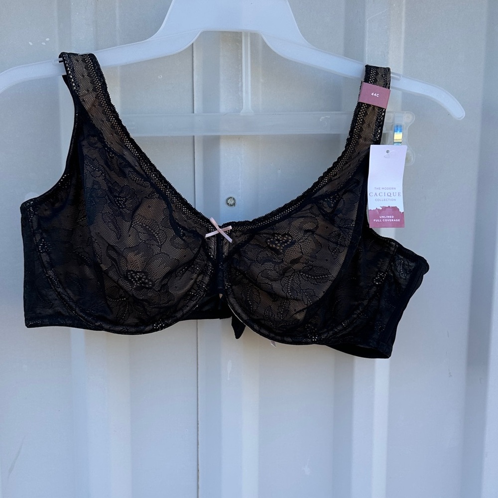 NWT Cacique Unlined Full Coverage Black Sheer Lace Bra